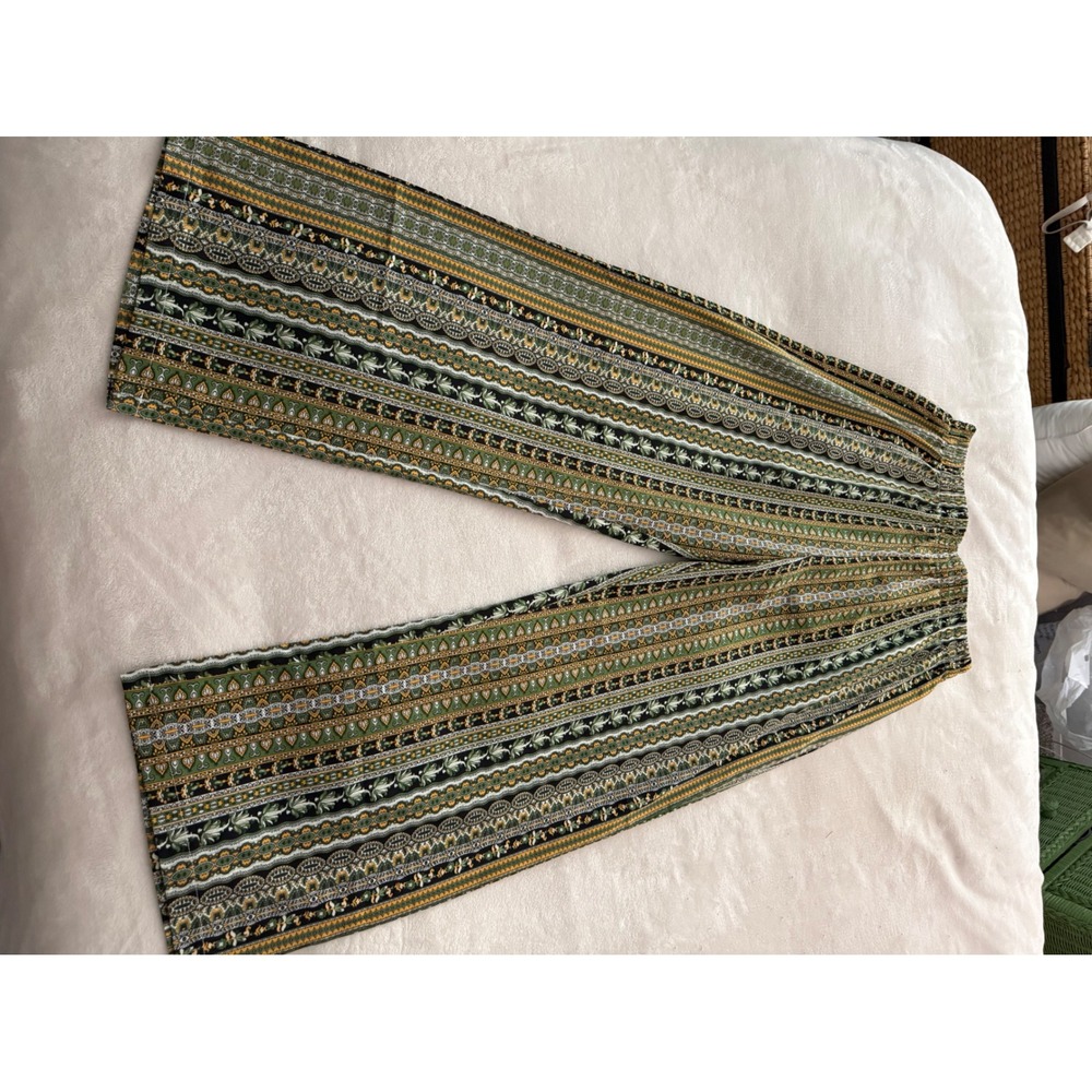 Unbranded Wide Leg Palazzo Pants Women Large Green Gold Boho Excellent Condition